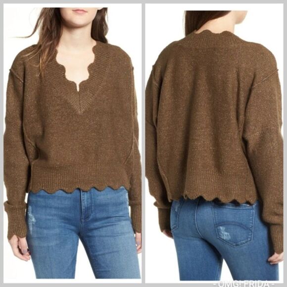Love by Design Scallop Edge Sweater - size XL in Olive Green - Picture 1 of 11